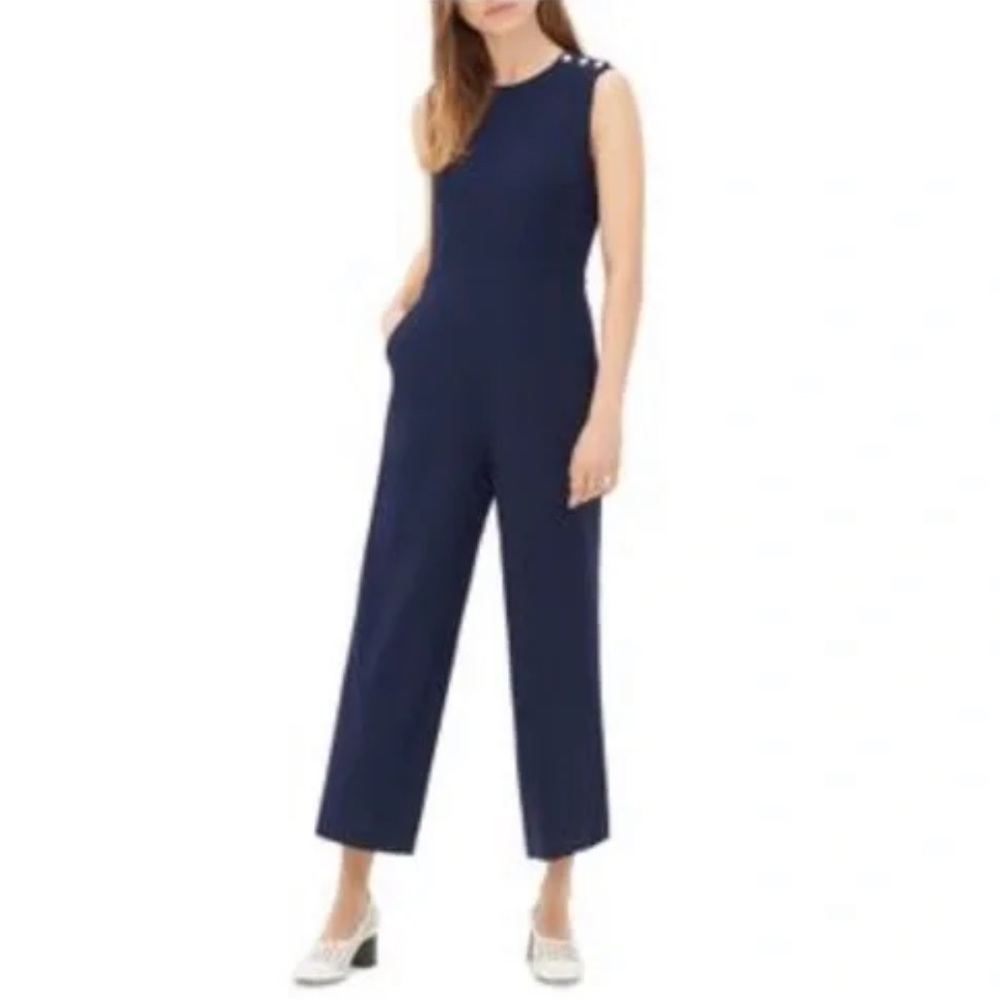 Sandro Paris Parigo Marine Navy Blue Stretch Crepe Jumpsuit Small - Picture 3 of 10